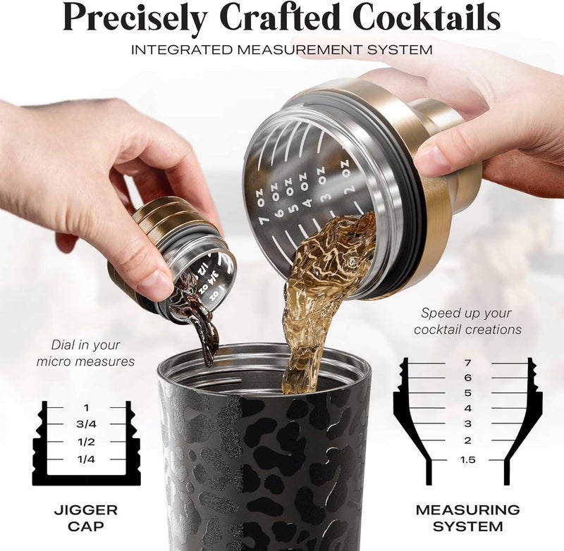 Bare Barrel Insulated Cocktail Shaker Set | Double Wall Stainless Steel | Martini Shaker for Home Bar Bartending | Built-in Drink Measurement System & Strainer, Travel Bag, 35 Recipes | Gift Set (Leopard Copper) - Image 5