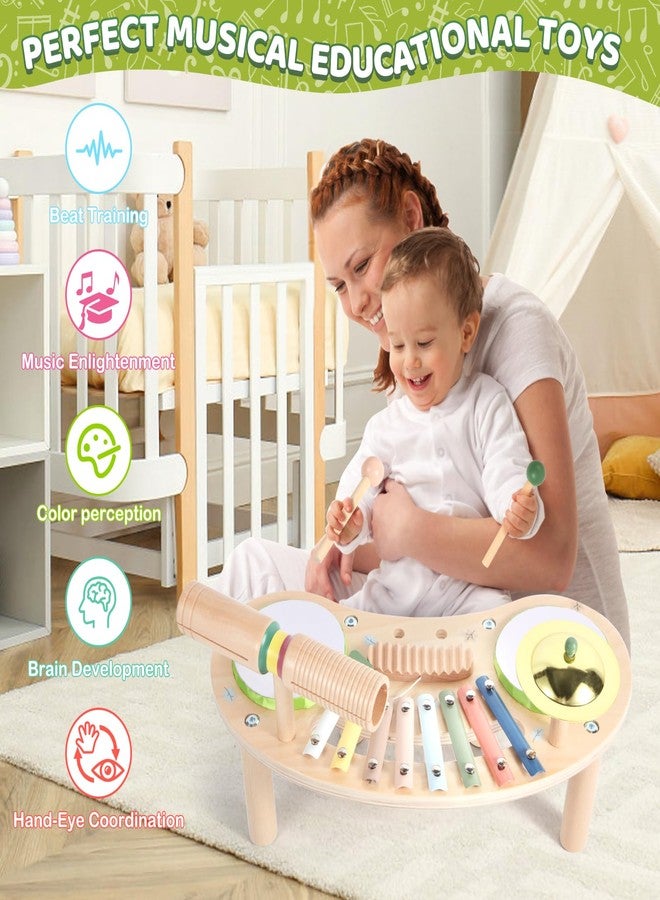 Asweets 7 in 1 Kids Drum Set for Toddlers Wooden Xylophone Musical Instruments Kit Play Set for Toddler Baby Drum Set Montessori Toys Sensory Toys Birthday Gifts for Girls Boys (Moon) - Image 5