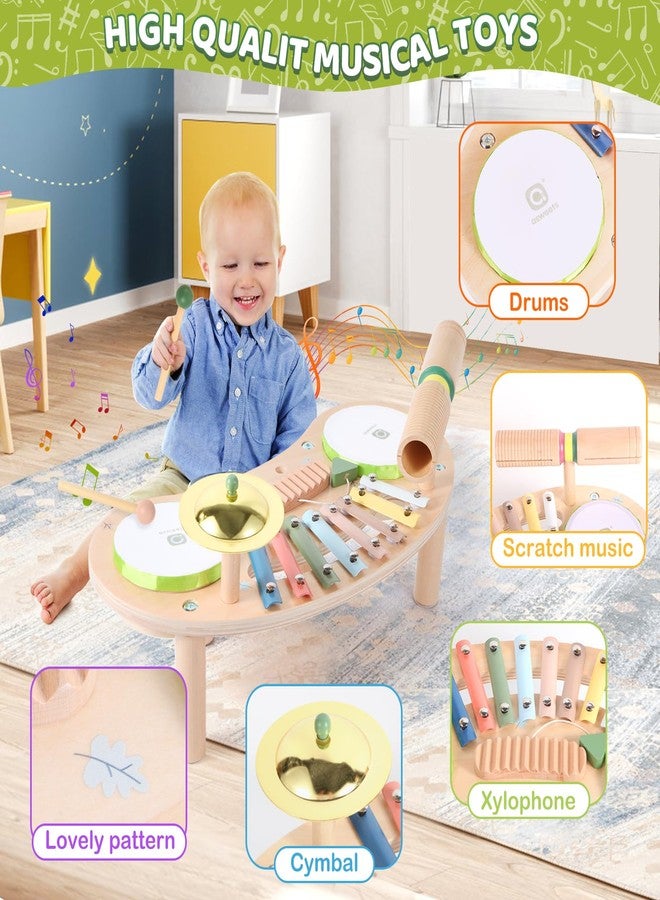 Asweets 7 in 1 Kids Drum Set for Toddlers Wooden Xylophone Musical Instruments Kit Play Set for Toddler Baby Drum Set Montessori Toys Sensory Toys Birthday Gifts for Girls Boys (Moon) - Image 4