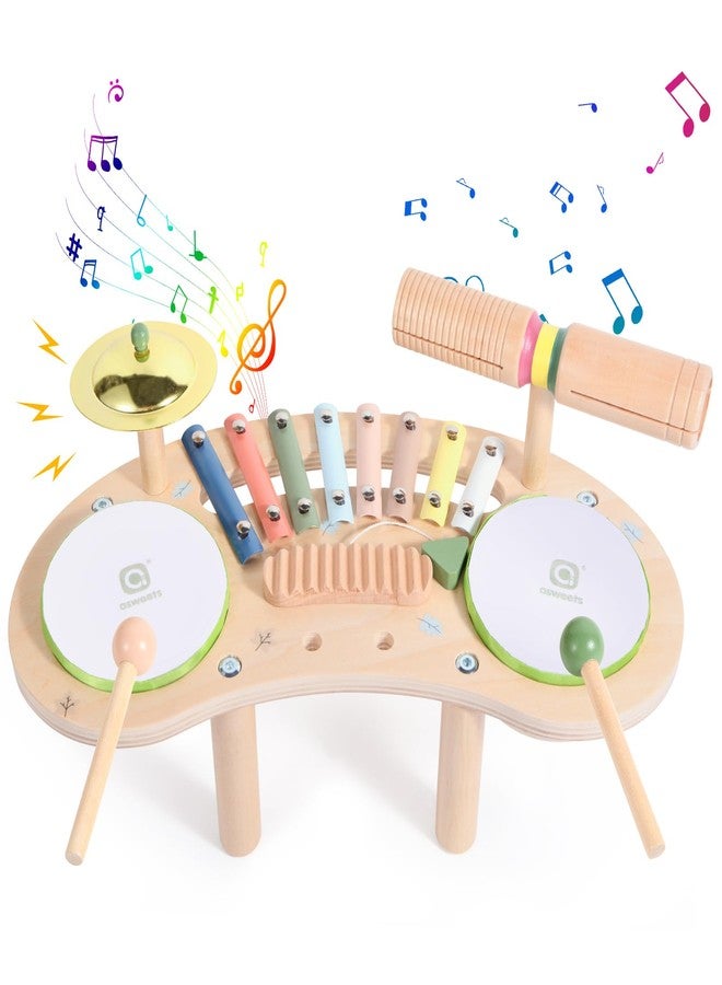 Asweets 7 in 1 Kids Drum Set for Toddlers Wooden Xylophone Musical Instruments Kit Play Set for Toddler Baby Drum Set Montessori Toys Sensory Toys Birthday Gifts for Girls Boys (Moon) - Image 1