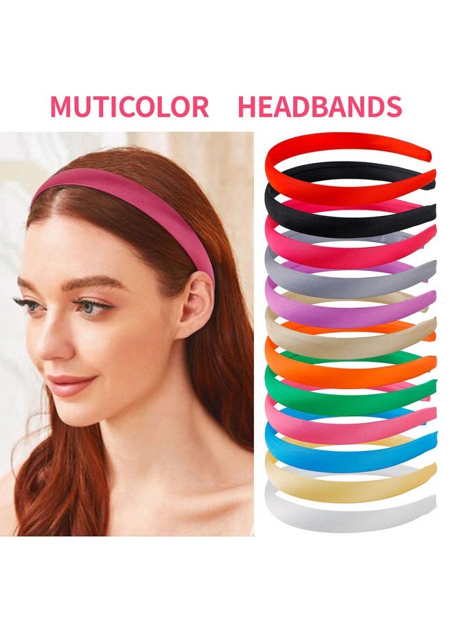 Amariver 12 Pcs Satin Headbands For Women Cute Head Bands Hard Headbands Diy Plain Hair Band White Pink Blue Green Red Black Purple Colorful Elastic Headband Fashion Hair Accessories For Women Girls - Image 3