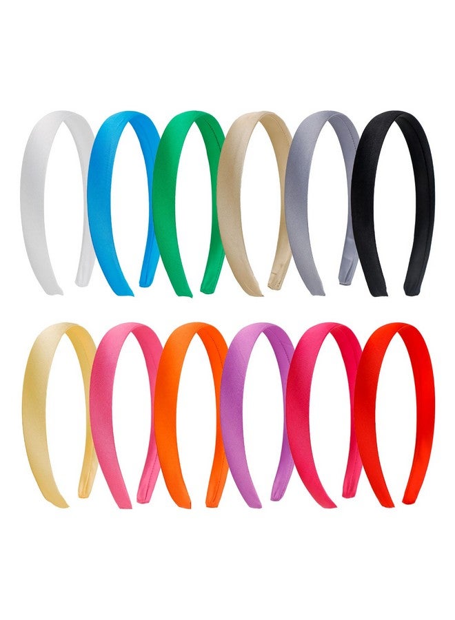 Amariver 12 Pcs Satin Headbands For Women Cute Head Bands Hard Headbands Diy Plain Hair Band White Pink Blue Green Red Black Purple Colorful Elastic Headband Fashion Hair Accessories For Women Girls - Image 1