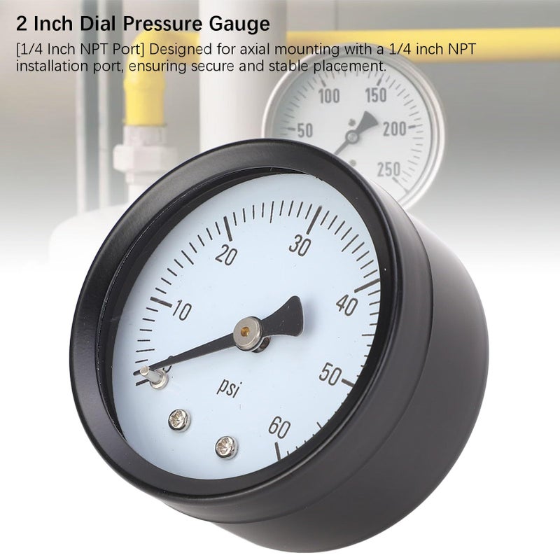 0 60 PSI 1 4in NPT 2in Dial Clear Display Stainless Steel Axial Pressure Gauge For Air Water Fuel - Image 3