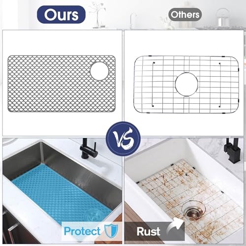 Snuggery Silicone Sink Protector 28"x15" right Drain Hole, Heat Resistant Non-slip Dishwasher Suitable, Large Sink Mat for Bottom of Farmhouse Kitchen Stainless Steel Sinks(Grey) - Image 4