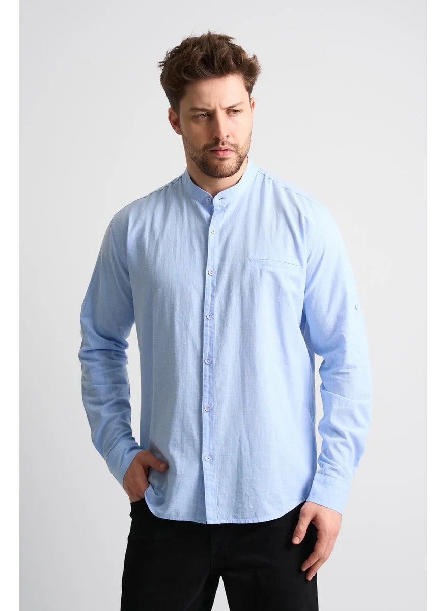 Alexander Gardi Alexandergardi Mandarin Collar Long Sleeve Men's Linen Shirt