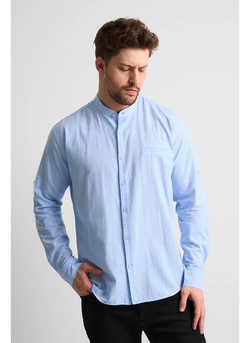 Alexander Gardi Alexandergardi Mandarin Collar Long Sleeve Men's Linen Shirt