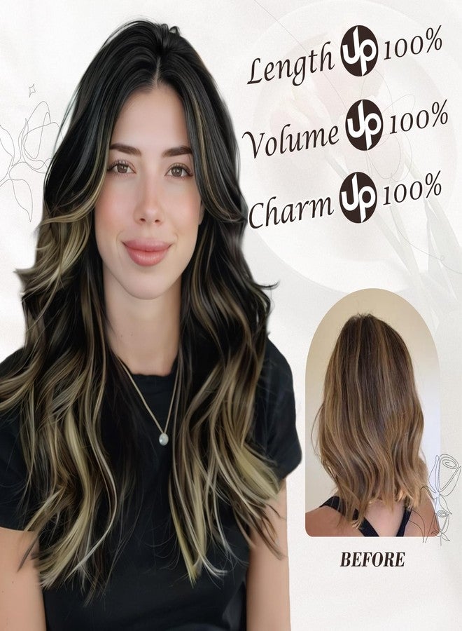 BARSDAR Clip-In Extensions, 40 cm Highlight Wavy Clip-In Hair Extensions for Women, 6 Pieces, Thick, Natural, Soft Synthetic Hairpieces, Hair Extensions, Black with Highlights - Image 4