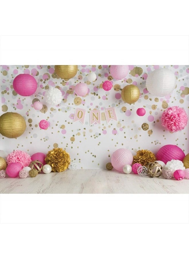 Leowefowa - 5x3ft 1st Birthday Backdrop Cake Smash Girls Floral One Year Birthday Rustic Flower Living Room House Interior Baby First Birthday Party Photography Backgrounds Newborn YouTube Photo Props - Image 1