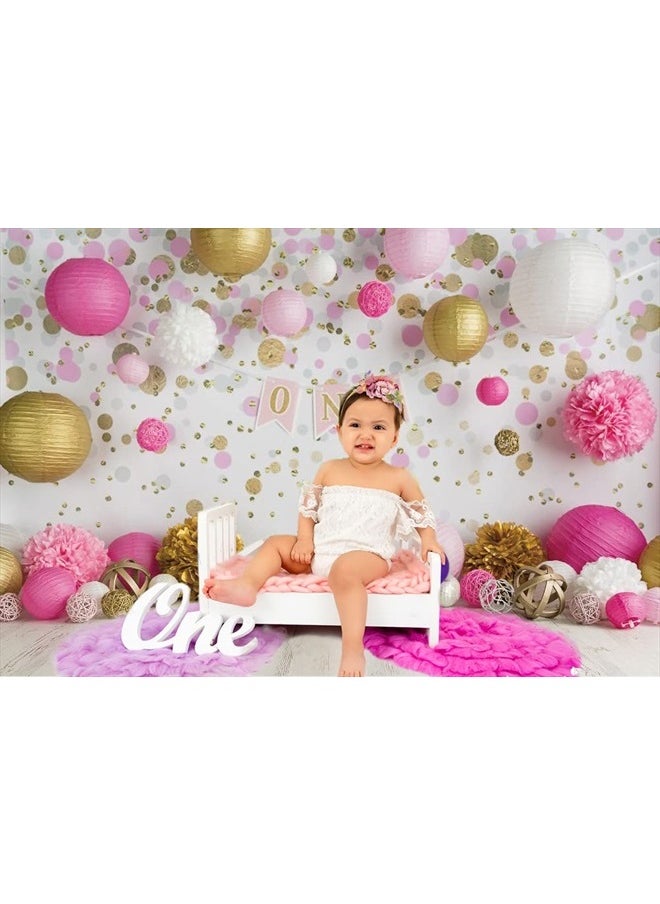 Leowefowa - 5x3ft 1st Birthday Backdrop Cake Smash Girls Floral One Year Birthday Rustic Flower Living Room House Interior Baby First Birthday Party Photography Backgrounds Newborn YouTube Photo Props - Image 1