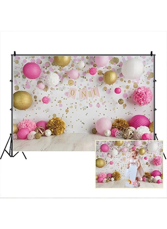 Leowefowa - 5x3ft 1st Birthday Backdrop Cake Smash Girls Floral One Year Birthday Rustic Flower Living Room House Interior Baby First Birthday Party Photography Backgrounds Newborn YouTube Photo Props - Image 1