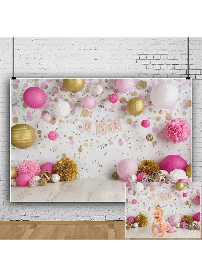 Leowefowa - 5x3ft 1st Birthday Backdrop Cake Smash Girls Floral One Year Birthday Rustic Flower Living Room House Interior Baby First Birthday Party Photography Backgrounds Newborn YouTube Photo Props - Image 1