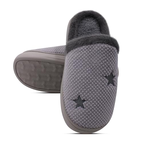 VRITRAZ Men’s Warm Plush Winter Slippers | Soft Furry Indoor Slides | Comfortable Anti-Slip Cozy Home Footwear (Grey, Size 7) - Image 4