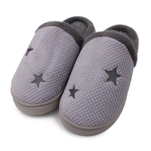 VRITRAZ Men’s Warm Plush Winter Slippers | Soft Furry Indoor Slides | Comfortable Anti-Slip Cozy Home Footwear (Grey, Size 7) - Image 1