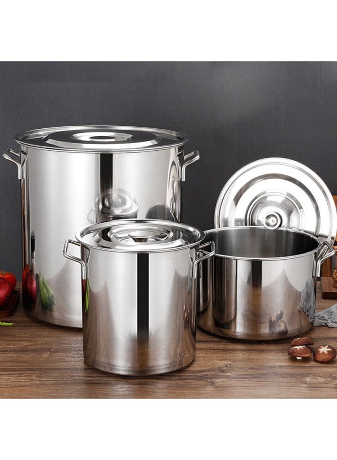 All-round Quanshi Stainless Steel Covered Soup Bucket 25*25cm, Water Storage Bucket, Round Bucket, Commercial Use For Braising Meat, Rice, Noodles, Oil, And Tea - Image 1