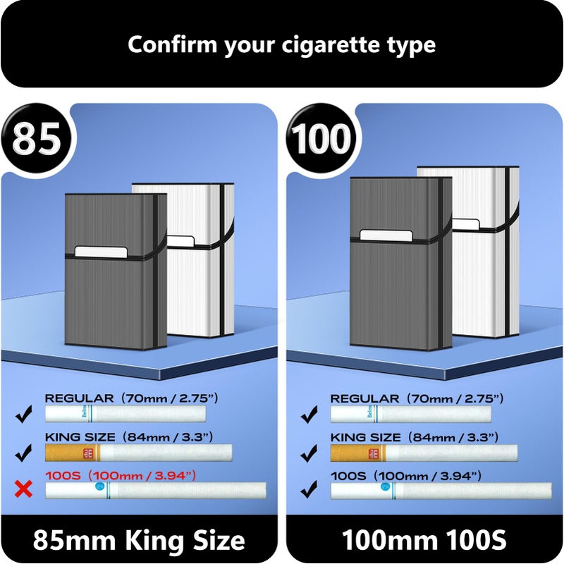 Roygra Cigarette Case  Brushed Aluminum Magnetic 20 Capacity - 2 Pack (Blue+Rosegold  85Mm King Size) - Image 2