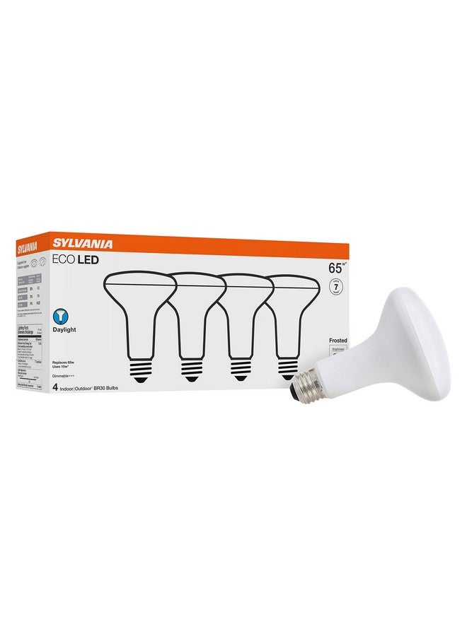 LEDVANCE SYLVANIA ECO LED Light Bulb, BR30, 65W=10W, 7 Year, 650 Lumens, Frosted, Dimmable, Daylight - 4 Pack (40871) - Image 1