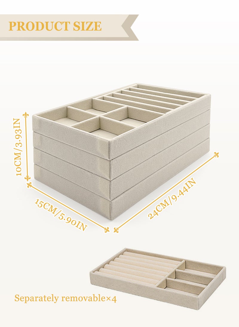 مجموعة من 4 صواني تنظيم المجوهرات قابلة للتكديس للأدراج وحافظة تخزين وحلق وقلادة وحلقات وسوار مع فواصل قابلة للإزالة - Image 2