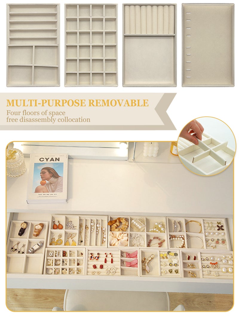 مجموعة من 4 صواني تنظيم المجوهرات قابلة للتكديس للأدراج وحافظة تخزين وحلق وقلادة وحلقات وسوار مع فواصل قابلة للإزالة - Image 3