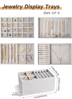 Generic Set of 4 Stackable Jewelry Display Trays, Jewelry Earring Necklace Bracelet Ring Brooch Organizer Display Case with Removable Dividers for Dresser Drawer  - Image 1