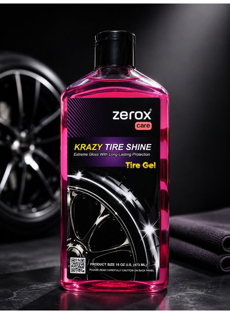 Zerox Krazy Tire Shine Gel – High-Gloss Tire Dressing – Long-Lasting Wet Look Finish – UV Protection & Anti-Fading Formula – 16 oz (473 ml) - Image 1
