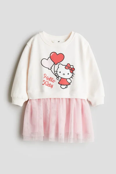 اتش اند ام Printed tulle-skirt sweatshirt dress