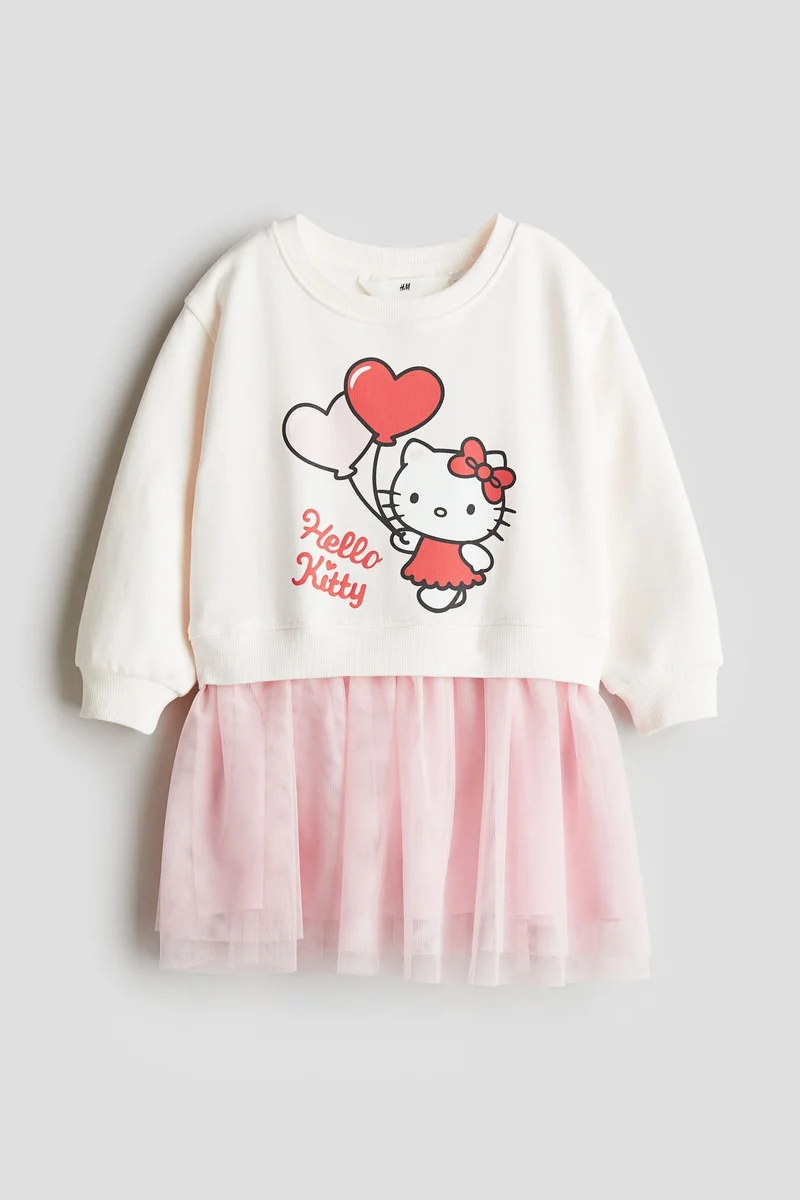 H&M Printed tulle-skirt sweatshirt dress
