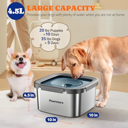 Pawtners Dog Water Bowl No Spill, 152oz/4.5L Stainless Steel Dog Floating Bowl, Slow Water Bowl for Dog with Filter, Non-Slip Base, No Splash Water Bowl for Medium Large Messy Drinkers Blue - Image 2