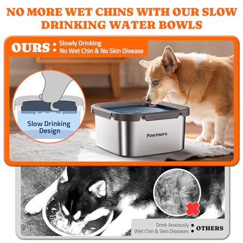 Pawtners Dog Water Bowl No Spill, 152oz/4.5L Stainless Steel Dog Floating Bowl, Slow Water Bowl for Dog with Filter, Non-Slip Base, No Splash Water Bowl for Medium Large Messy Drinkers Blue - Image 3