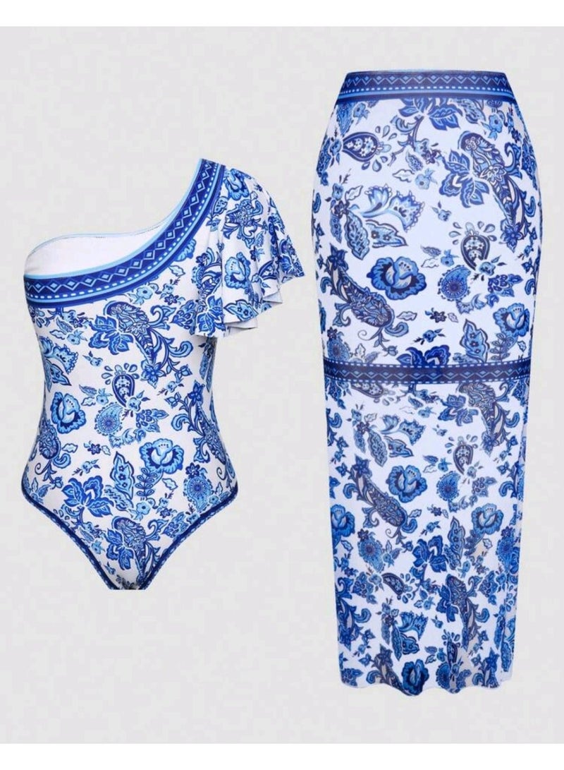 Shein One-Piece Swimsuit With Shoulder Design & Beach Cover-Up 2PCS SET SWIMSUIT FROM SHEIN - Image 5