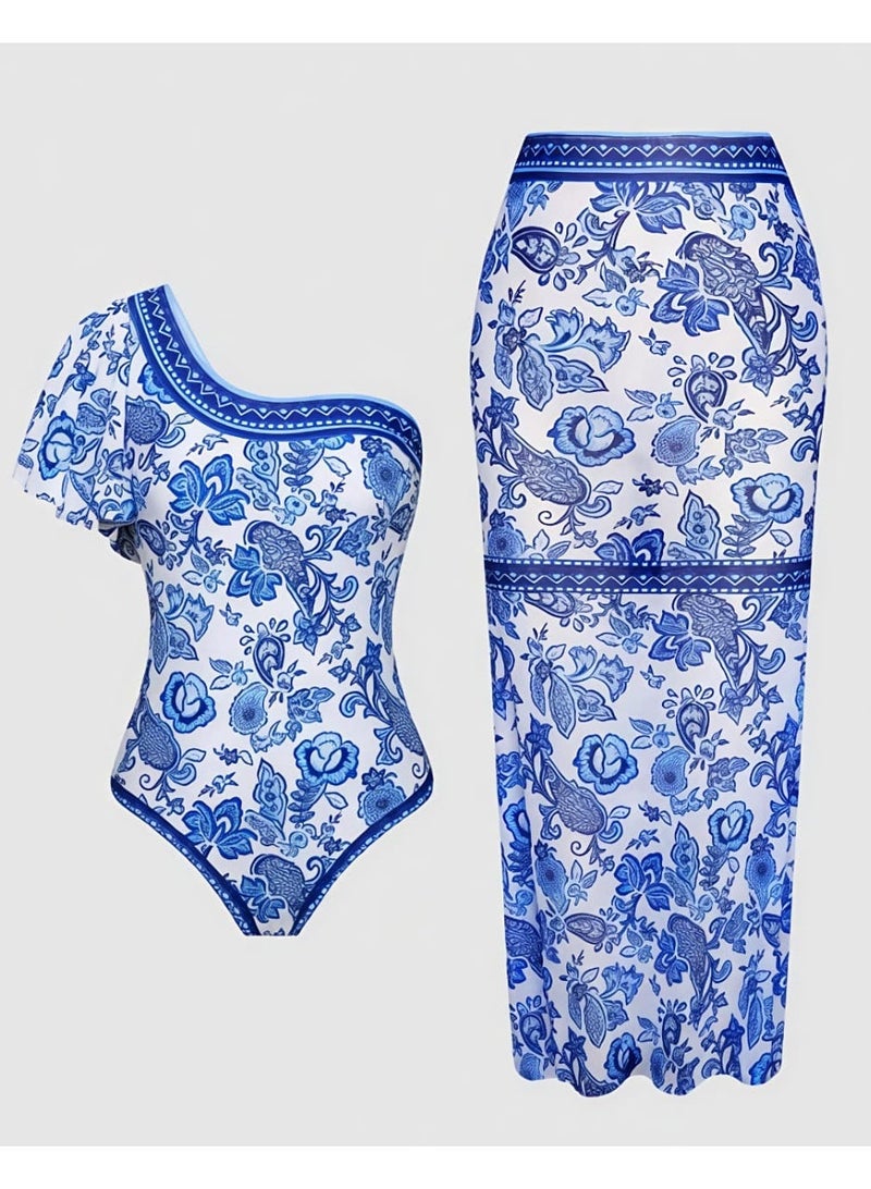 Shein One-Piece Swimsuit With Shoulder Design & Beach Cover-Up 2PCS SET SWIMSUIT FROM SHEIN - Image 1