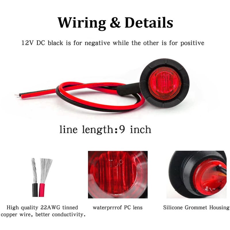 FXC 'Purishion 10x 3/4in' Round LED Clearence Light Front Rear Side Marker Indicators Light for Truck Car Bus Trailer Van Caravan Boat, Taillight Brake Stop Lamp 12V (Red)... - Image 4