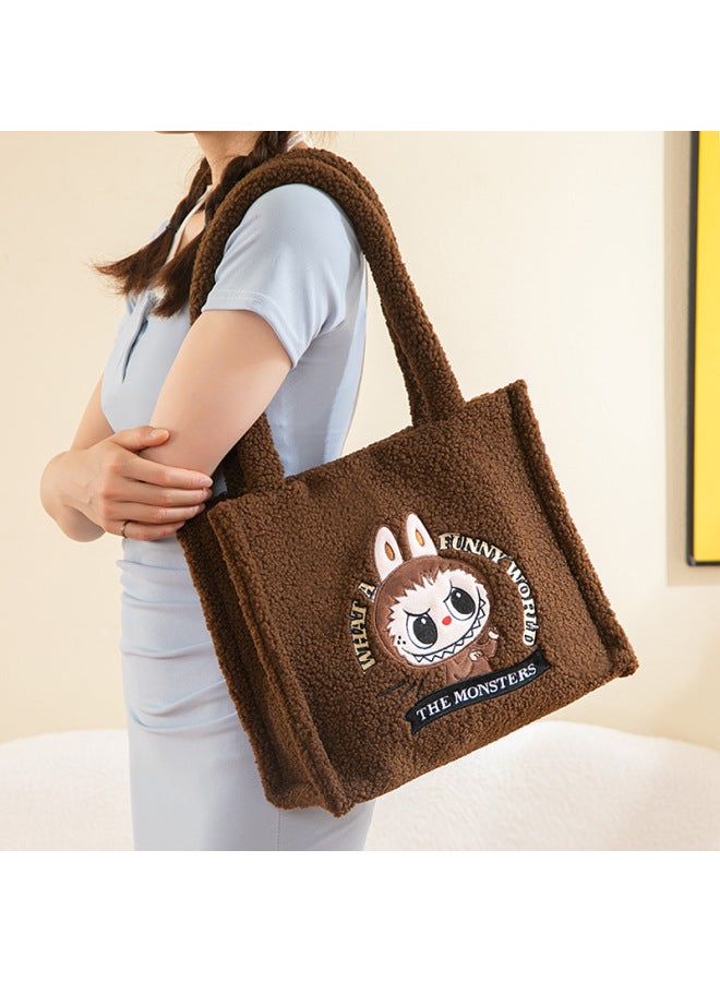 Bubble Matla Cloth Messenger Bag Cartoon Backpack Doll Change Plush Bag Children's Shoulder Bag-Color:Tote Bag Brown-Height:28*31cm  - Image 1