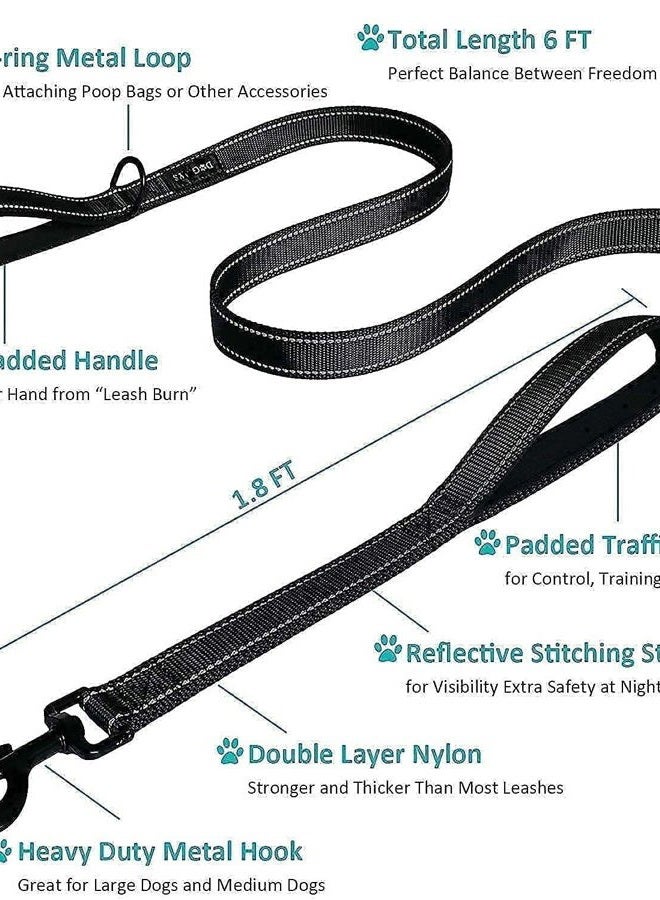 Milcraft Dog Leash 6ft Long - Traffic Padded Two Handle - Heavy Duty - Double Handles Lead for Training Control - 2 Handle Nylon Leashes for Large Dogs or Medium Dogs - Reflective Leash Dual Handle (Black) - Image 2