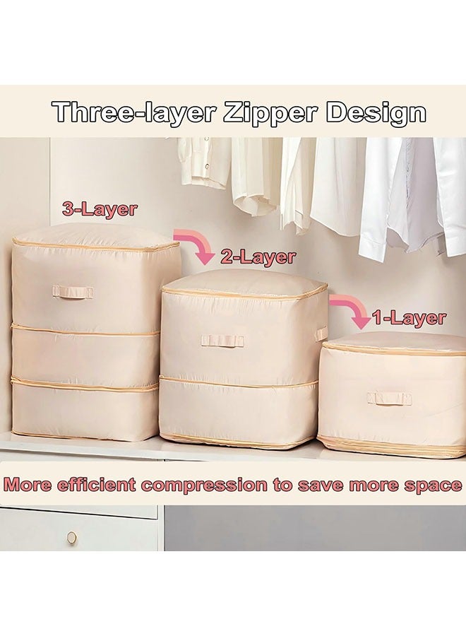 Arabest Ultra Space Saving Self Compression Organizer, 3-Layer Zipper Large Capacity Storage Bag, Thick Satin Fabric Heavy Duty Bags for Comforters Blankets Bedding Duvet (Beige, X-Large, 21x17x24in)  - Image 5