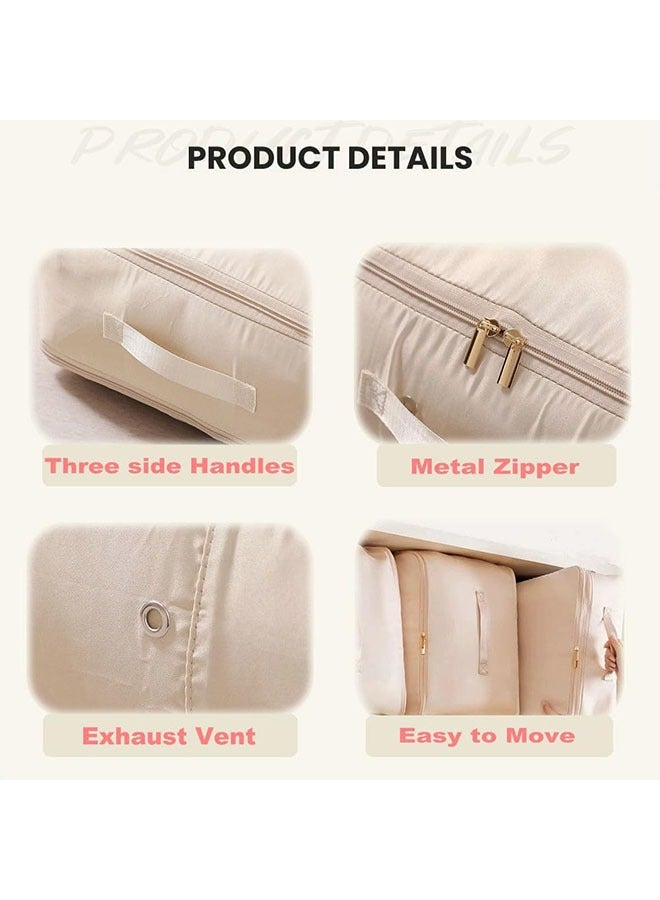 Arabest Ultra Space Saving Self Compression Organizer, 3-Layer Zipper Large Capacity Storage Bag, Thick Satin Fabric Heavy Duty Bags for Comforters Blankets Bedding Duvet (Beige, X-Large, 21x17x24in)  - Image 4