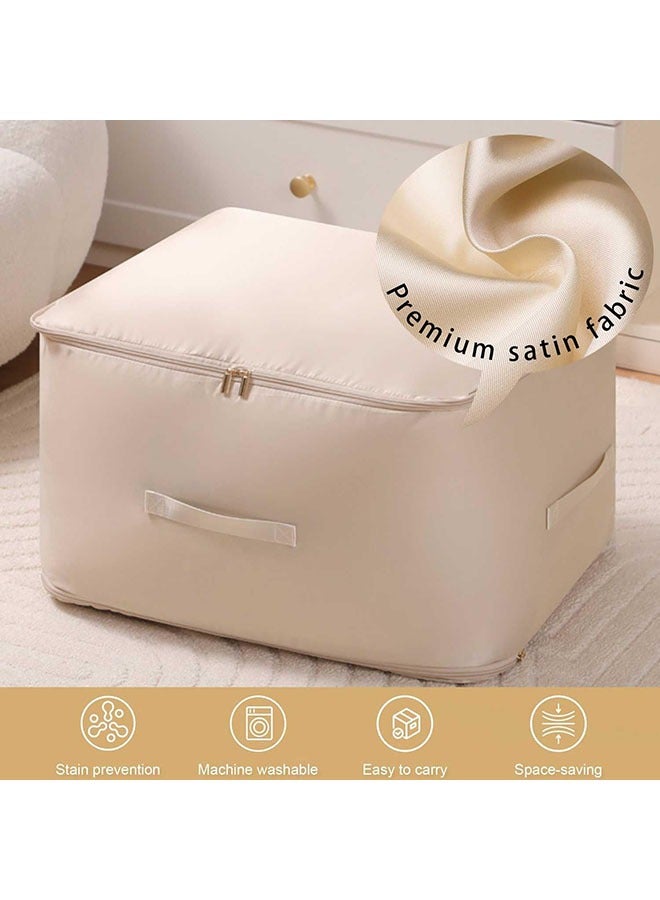 Arabest Ultra Space Saving Self Compression Organizer, 3-Layer Zipper Large Capacity Storage Bag, Thick Satin Fabric Heavy Duty Bags for Comforters Blankets Bedding Duvet (Beige, X-Large, 21x17x24in)  - Image 3