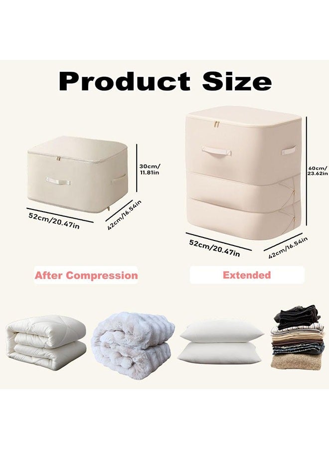 Arabest Ultra Space Saving Self Compression Organizer, 3-Layer Zipper Large Capacity Storage Bag, Thick Satin Fabric Heavy Duty Bags for Comforters Blankets Bedding Duvet (Beige, X-Large, 21x17x24in)  - Image 2