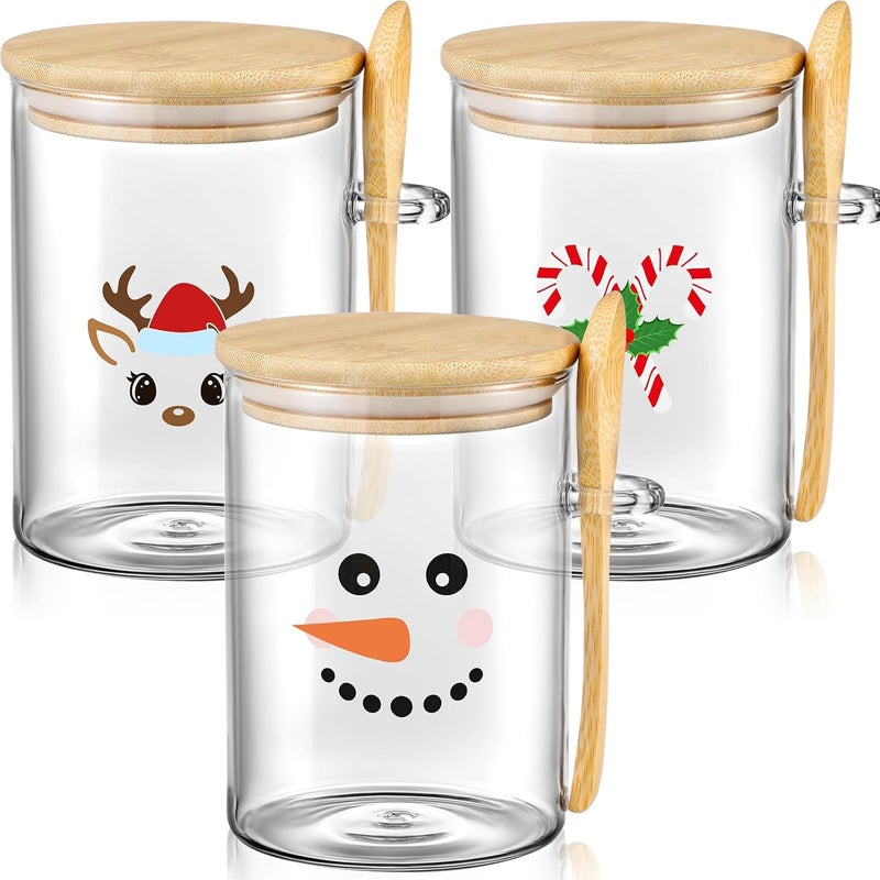 Potchen 3 Pcs Christmas Hot Cocoa Bar Supplies glasses Condiment Containers with Cover and Spoon, Cocoa Marshmallows Peppermints Chocolate Chips Storage Container for Christmas Hot Chocolate Bar - Image 1