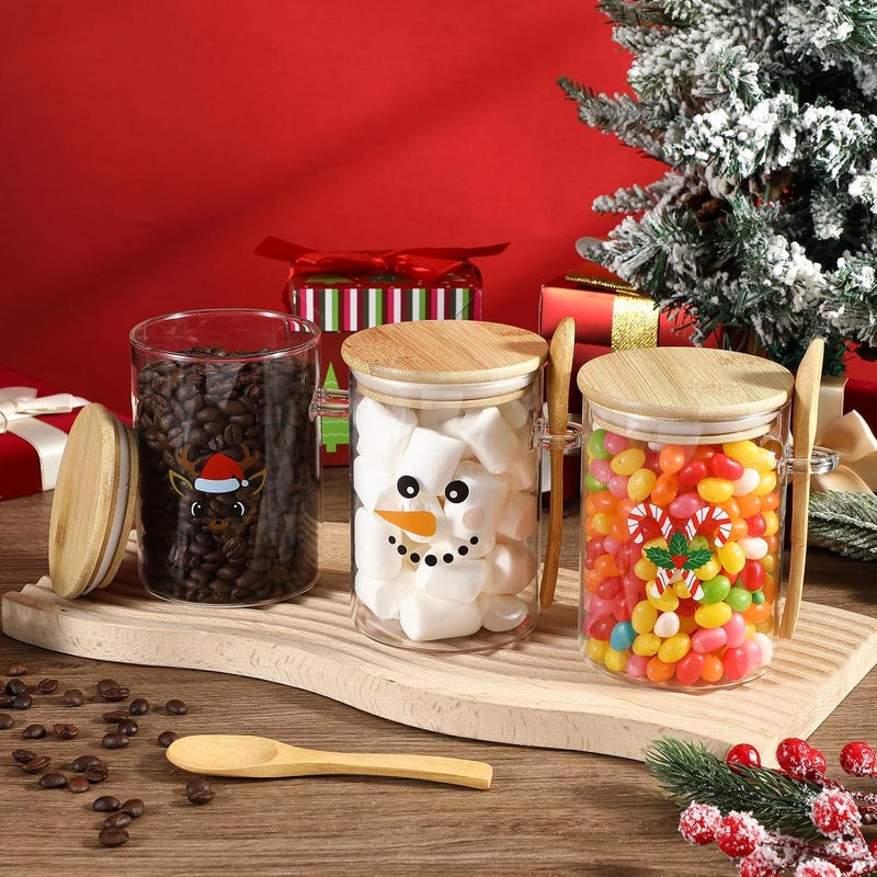 Potchen 3 Pcs Christmas Hot Cocoa Bar Supplies glasses Condiment Containers with Cover and Spoon, Cocoa Marshmallows Peppermints Chocolate Chips Storage Container for Christmas Hot Chocolate Bar - Image 4