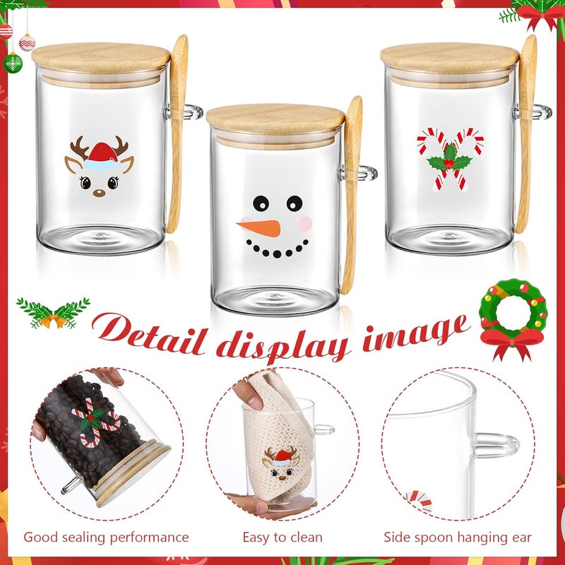 Potchen 3 Pcs Christmas Hot Cocoa Bar Supplies glasses Condiment Containers with Cover and Spoon, Cocoa Marshmallows Peppermints Chocolate Chips Storage Container for Christmas Hot Chocolate Bar - Image 3