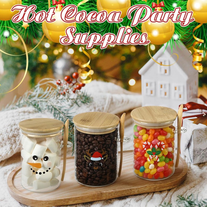 Potchen 3 Pcs Christmas Hot Cocoa Bar Supplies glasses Condiment Containers with Cover and Spoon, Cocoa Marshmallows Peppermints Chocolate Chips Storage Container for Christmas Hot Chocolate Bar - Image 5