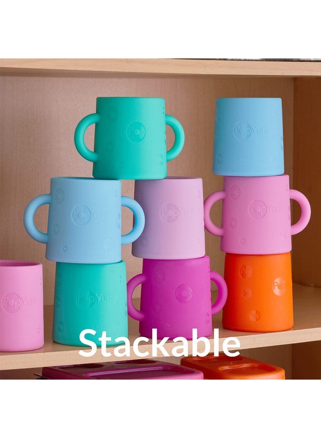 بوب يام كوب تدريب من السيليكون من بوب يام، عبوة من قطعتين، للأطفال الرضع والأطفال الصغار، بمقابض، خالٍ من مادة BPA، للتدريب على التغذية الذاتية، مع كوب (أخضر نعناعي ووردي فاتح) - Image 4