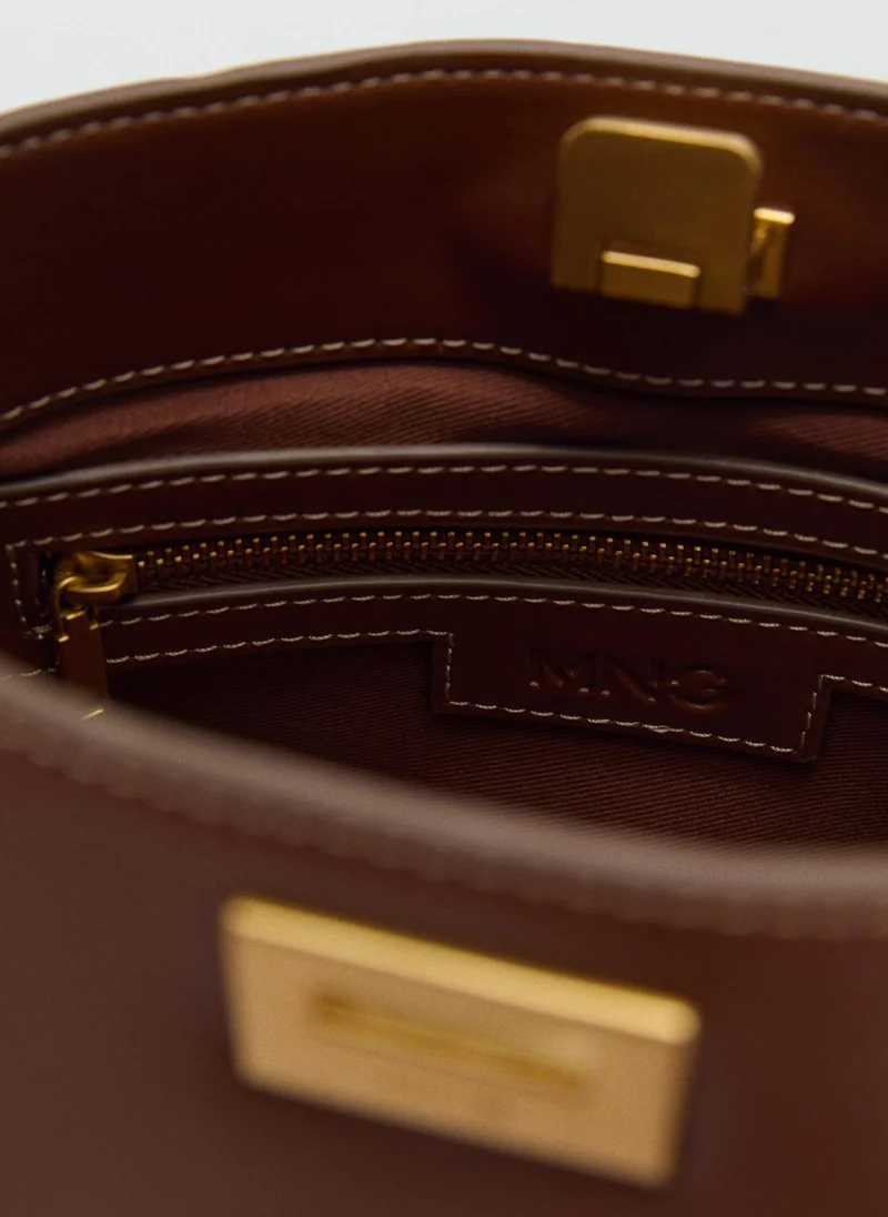 MANGO Metallic Detail Mini Shopper Bag