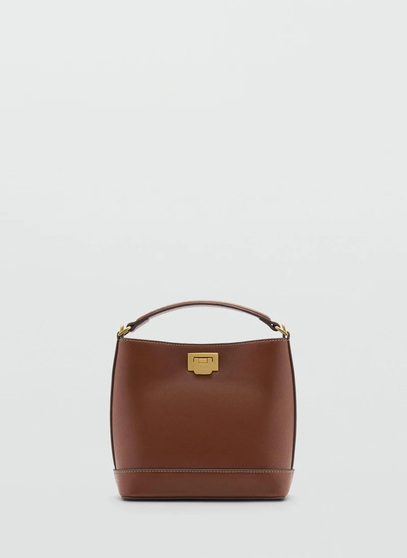 MANGO Metallic Detail Mini Shopper Bag