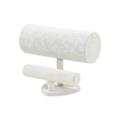Coward Multi-use Headband Holder Stand, Scrunchie Hairband Organize Rack, Two Layer Bracelet Jewelry Display Holder Stand for Women Girls (Gray Beige velvet) - Image 2
