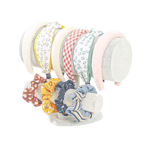 Coward Multi-use Headband Holder Stand, Scrunchie Hairband Organize Rack, Two Layer Bracelet Jewelry Display Holder Stand for Women Girls (Gray Beige velvet) - Image 1