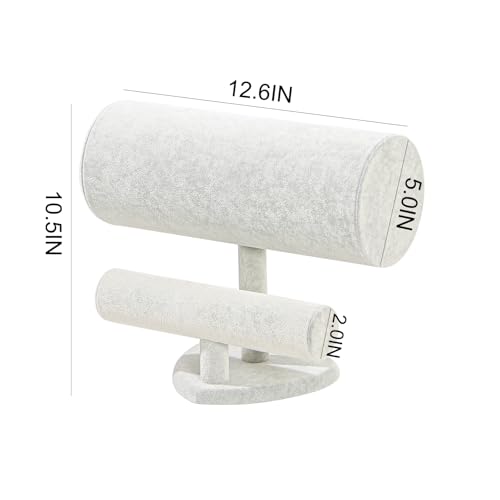 Coward Multi-use Headband Holder Stand, Scrunchie Hairband Organize Rack, Two Layer Bracelet Jewelry Display Holder Stand for Women Girls (Gray Beige velvet) - Image 5