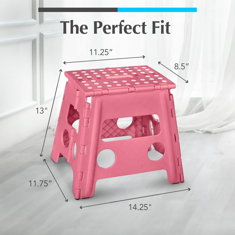 Handy Laundry Folding Lightweight Step Stool - Sturdy Enough to Support Adults and Safe Enough for Kids - Opens Easy with One Flip - Great for Kitchen, Bathroom or Bedroom (Pink - 13 inch) - Image 5
