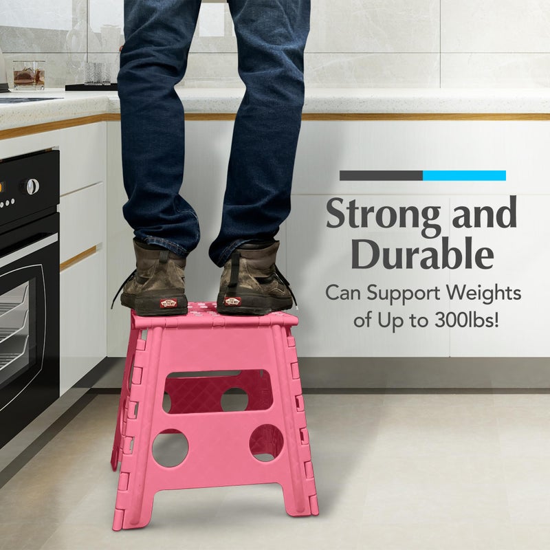Handy Laundry Folding Lightweight Step Stool - Sturdy Enough to Support Adults and Safe Enough for Kids - Opens Easy with One Flip - Great for Kitchen, Bathroom or Bedroom (Pink - 13 inch) - Image 4