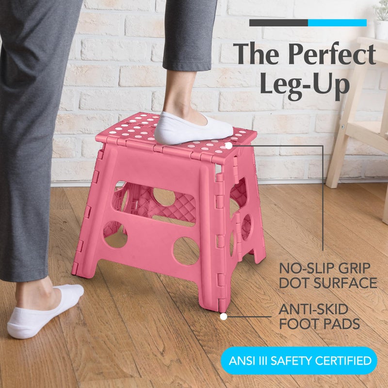 Handy Laundry Folding Lightweight Step Stool - Sturdy Enough to Support Adults and Safe Enough for Kids - Opens Easy with One Flip - Great for Kitchen, Bathroom or Bedroom (Pink - 13 inch) - Image 2